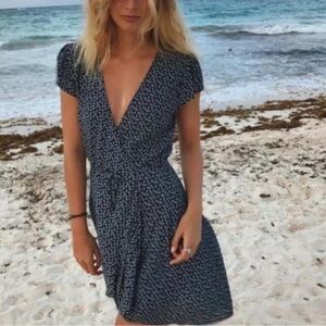 Vintage John Galt:Brandy Melville navy and White Patterned floral tie wrap Dress